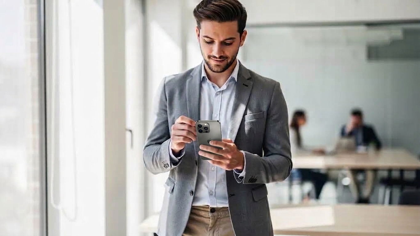 Entrepreneur consultant une application bancaire mobile pour comparer les offres de comptes professionnels