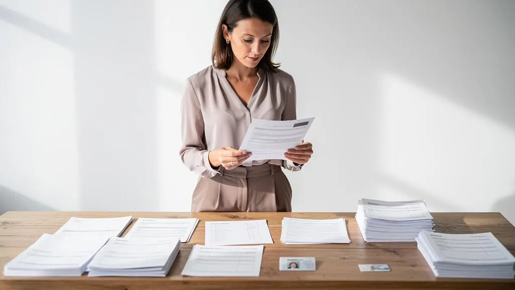 Entrepreneur debout préparant et organisant les documents administratifs nécessaires à l'ouverture d'un compte professionnel
